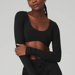 ALO Yoga Black Long Sleeve Ribbed Crop Top (SOLD OUT ONLINE)